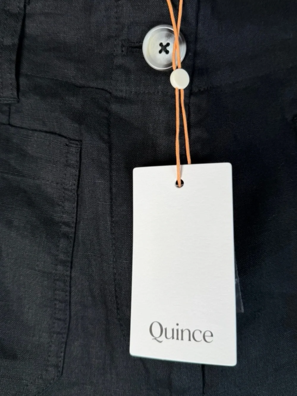 Quince Black 100% European Linen Patch Pocket Wide Leg High Rise Pants 6 NWT